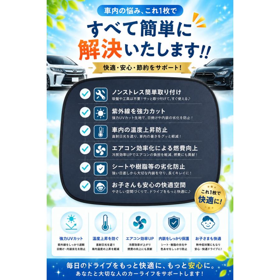 サンシェード 車 サイド 静電気式 折りたたみ コンパクト 自動車 運転席 助手席 後部座席 リア 窓 携帯 UVカット  日よけ 軽自動車 紫外線対策  収納袋付き |  | 05
