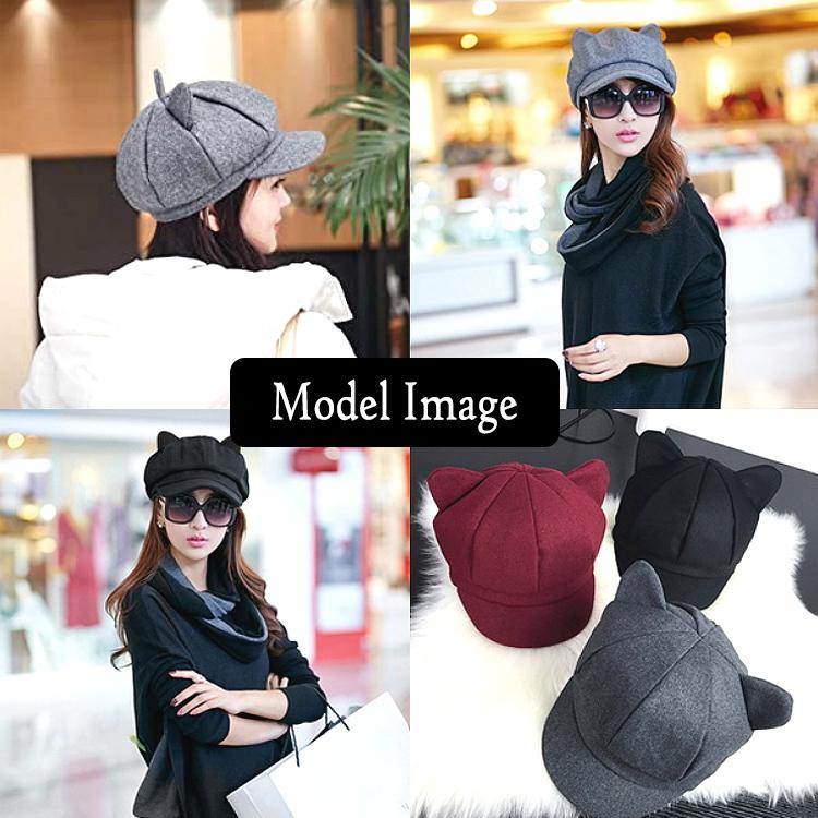 帽子 レディース 猫耳 キャスケット おしゃれ 秋冬 秋 冬 シンプル 可愛い 小顔 小顔効果 UVカット 紫外線対策 女性用 ウール ブラック グレー レッド 冬物 |  | 10