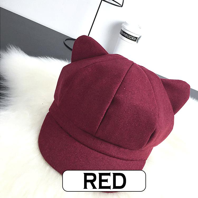 帽子 レディース 猫耳 キャスケット おしゃれ 秋冬 秋 冬 シンプル 可愛い 小顔 小顔効果 UVカット 紫外線対策 女性用 ウール ブラック グレー レッド 冬物 |  | 09