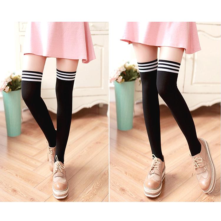 ニーハイソックス ニーハイ ソックス レディース 靴下 無地 ライン入り 55cm 春 夏 秋 冬 シンプル 可愛い 紫外線対策 コスプレ ブラック ホワイト 黒 白 |  | 13