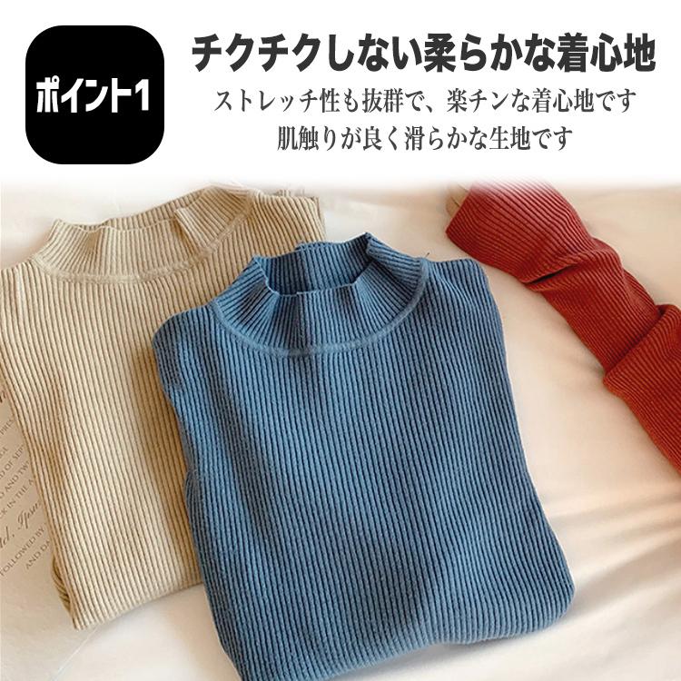 リブニット 長袖 ニット リブ レディース セーター 秋冬 秋 冬 薄手 リブ素材 高伸縮 カットソー ハイネック トップス ストレッチ シンプル |  | 01