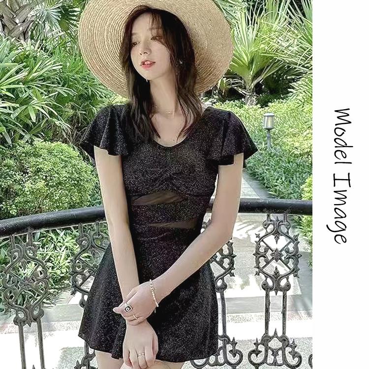 水着 レディース 体型カバー ワンピース 可愛い 女の子 女性 大人 体型 おしゃれ オールインワン フリル フレアスカート 無地 シンプル エレガント |  | 10