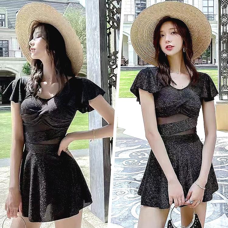 水着 レディース 体型カバー ワンピース 可愛い 女の子 女性 大人 体型 おしゃれ オールインワン フリル フレアスカート 無地 シンプル エレガント |  | 11