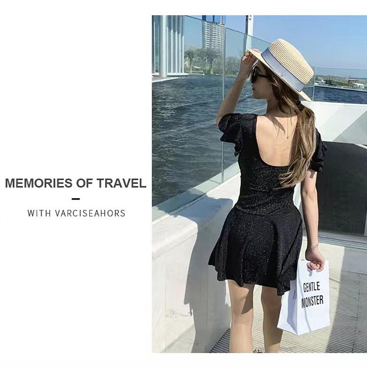 水着 レディース 体型カバー ワンピース 可愛い 女の子 女性 大人 体型 おしゃれ オールインワン フリル フレアスカート 無地 シンプル エレガント |  | 12