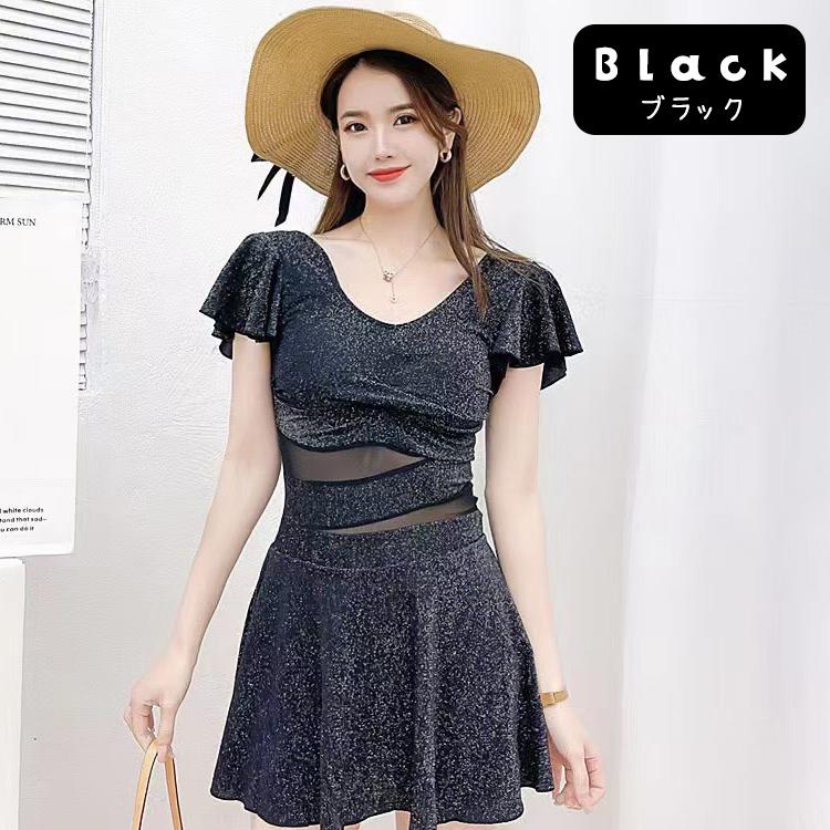 水着 レディース 体型カバー ワンピース 可愛い 女の子 女性 大人 体型 おしゃれ オールインワン フリル フレアスカート 無地 シンプル エレガント |  | 13