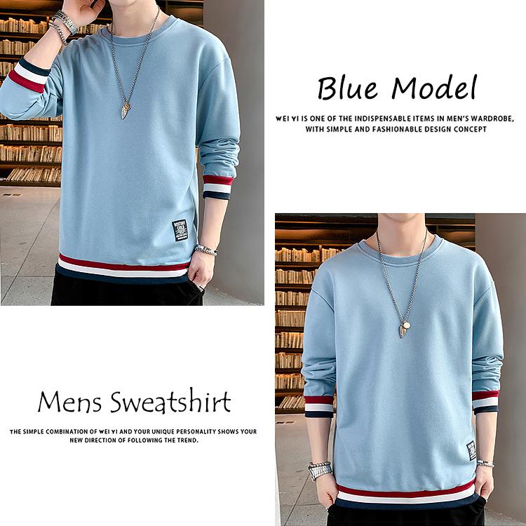トレーナー メンズ おしゃれ スウェット 秋 冬 トップス おしゃれ かわいい プルオーバー レイヤード風 重ね着風 ライン入り 長袖  tシャツ 無地 ロゴ |  | 16