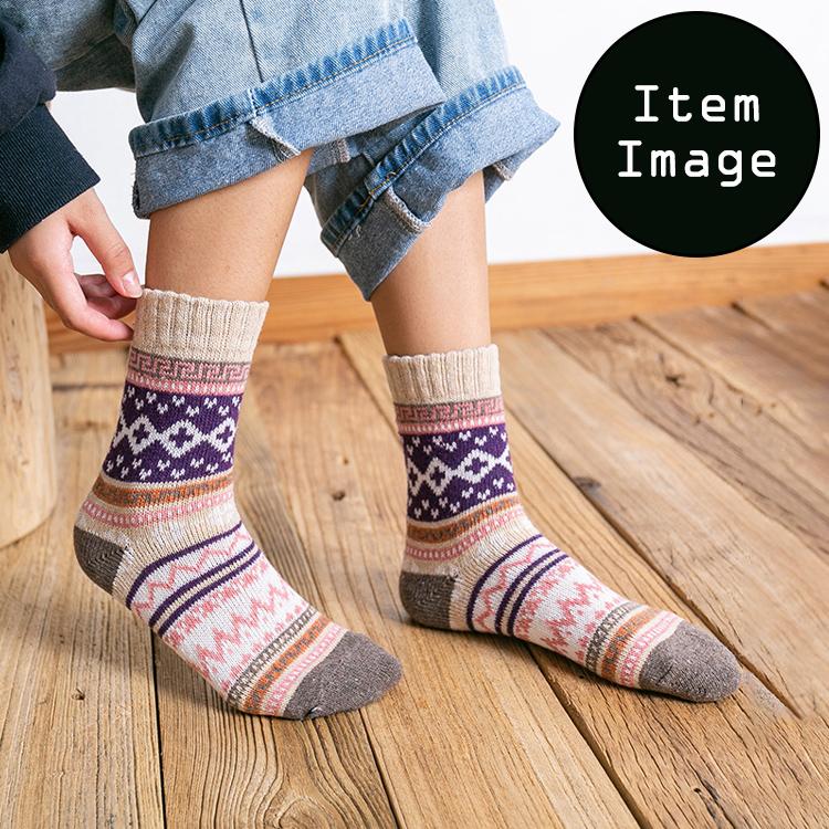 【在庫処分市】 靴下 レディース 暖かい ソックス  カラフルソックス 【5足セット】防寒 カラフル おしゃれ ボーダー スクエア チェック 冷え性対策 |  | 06