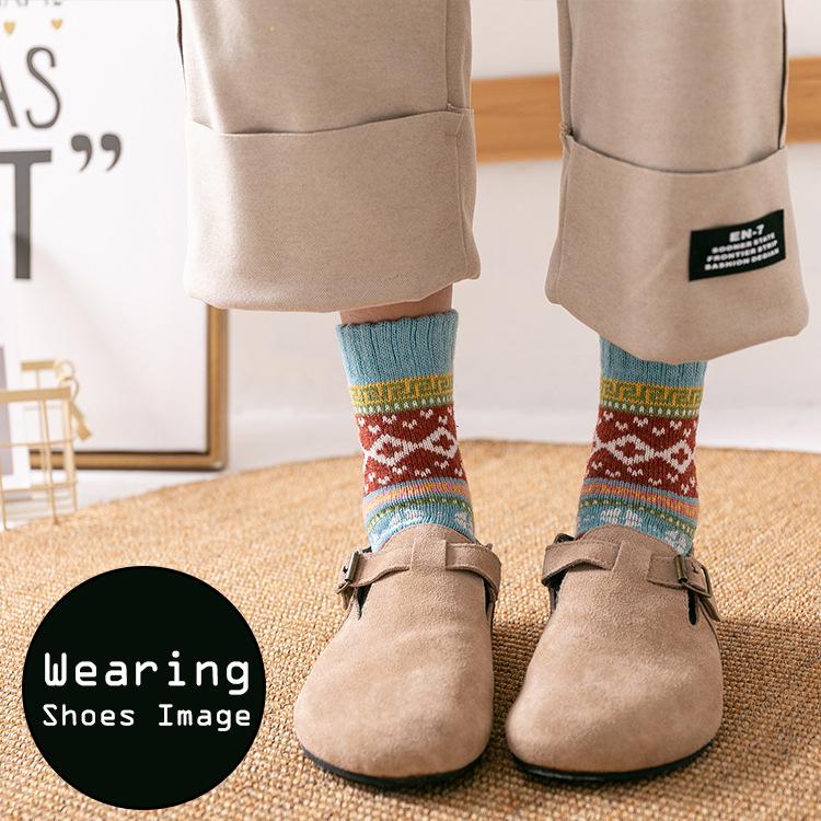 【在庫処分市】 靴下 レディース 暖かい ソックス  カラフルソックス 【5足セット】防寒 カラフル おしゃれ ボーダー スクエア チェック 冷え性対策 |  | 07