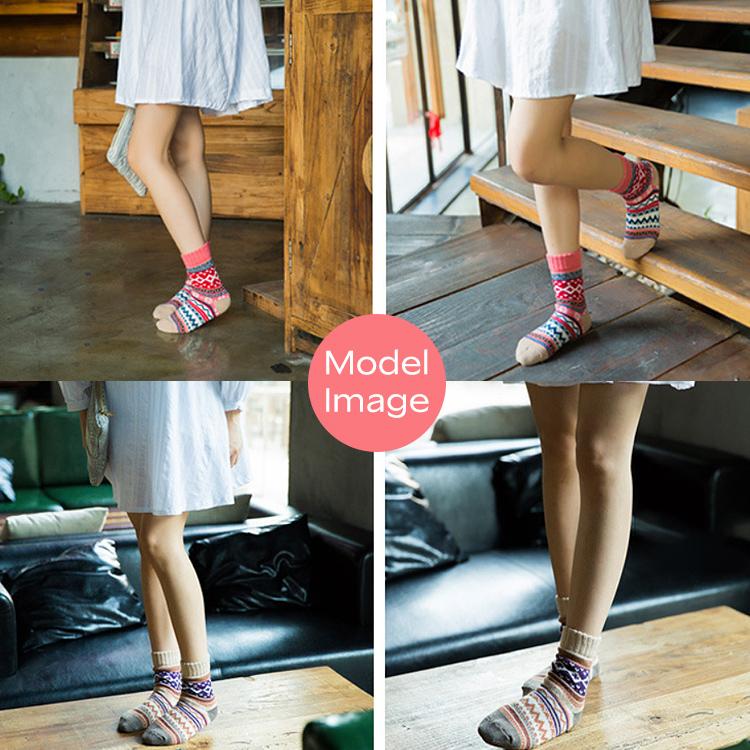 【在庫処分市】 靴下 レディース 暖かい ソックス  カラフルソックス 【5足セット】防寒 カラフル おしゃれ ボーダー スクエア チェック 冷え性対策 |  | 08
