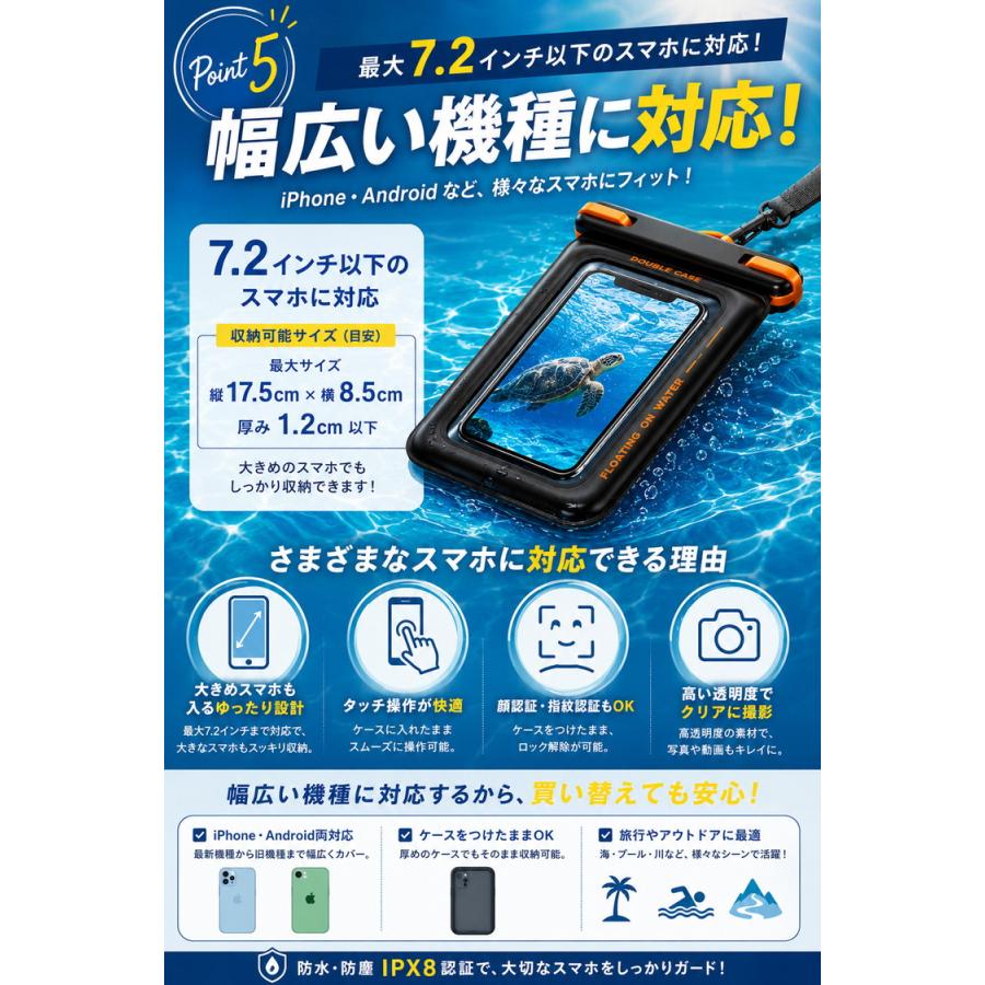 スマホ 防水ケース ＼2個目半額クーポン／ 【小物収納付】水中撮影 プール 風呂 海 ショルダー 浮く 風呂用 iphone 防水 スマホケース ホルダー ランニング |  | 09