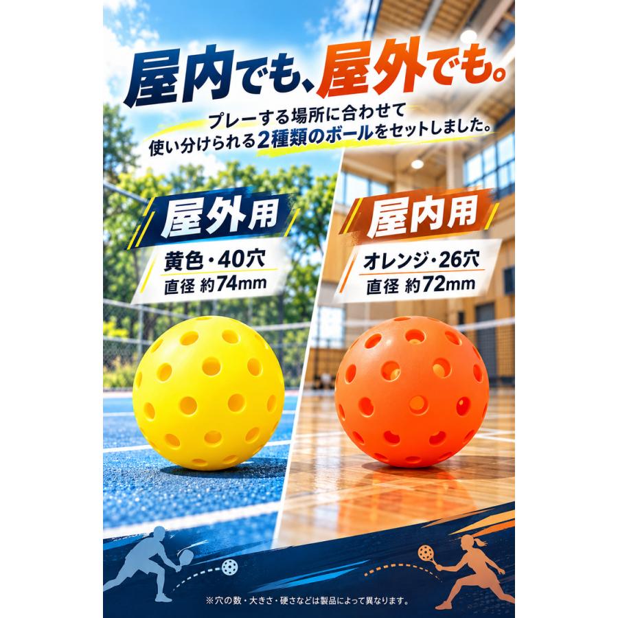ピックルボール パドル 2本 セット パドルセット ラケット ボール4個 ケース 収納バッグ付 グラスファイバー 屋内 屋外 初心者 はじめ方ガイド 12デザイン 家族 |  | 05