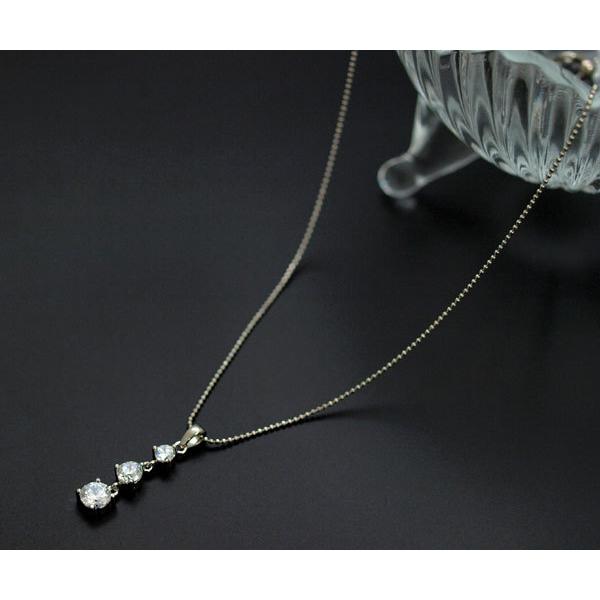 トリロジー ネックレス ペンダント 3粒 スリーストーン 3連 3石
