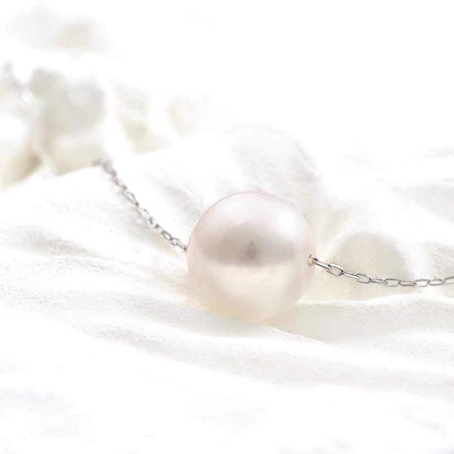 真珠 ネックレス 一粒 パール レディース 10K K10 ホワイトゴールド 10
