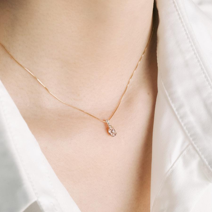 ネックレス モルガナイト ダイヤモンド 18K イエローゴールド レディース 18金 K18 結婚祝い プレゼント 彼女 妻 可愛い 4月誕生石 長め バースデープレゼントの画像