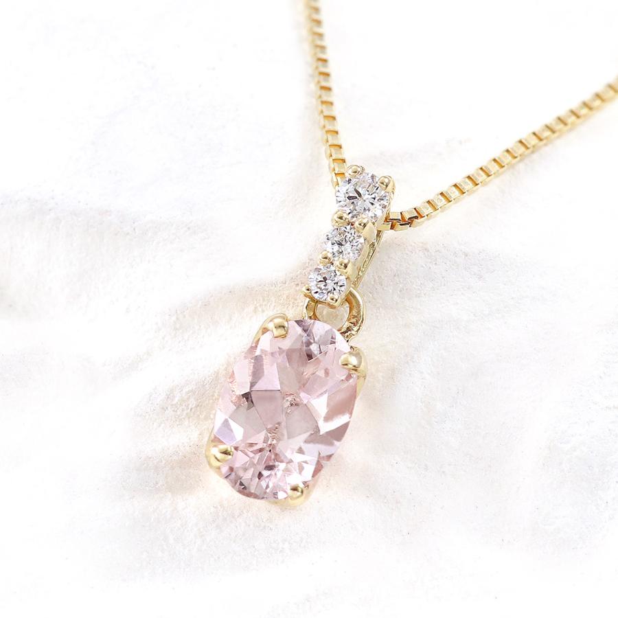 ネックレス モルガナイト ダイヤモンド 18K イエローゴールド レディース 18金 K18 結婚祝い プレゼント 彼女 妻 可愛い 4月誕生石 長め バースデープレゼントの画像