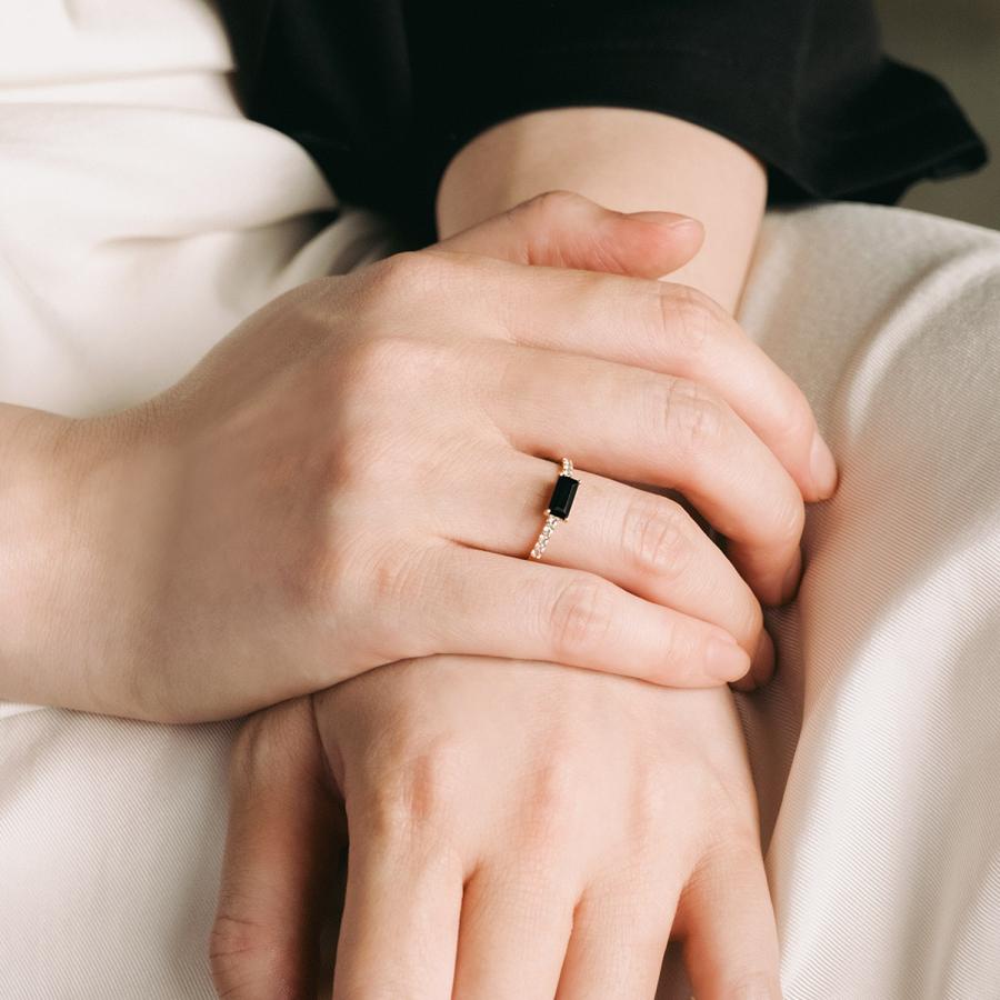 指輪 オニキス ホワイトサファイア リング 10K ゴールド 10金 K10