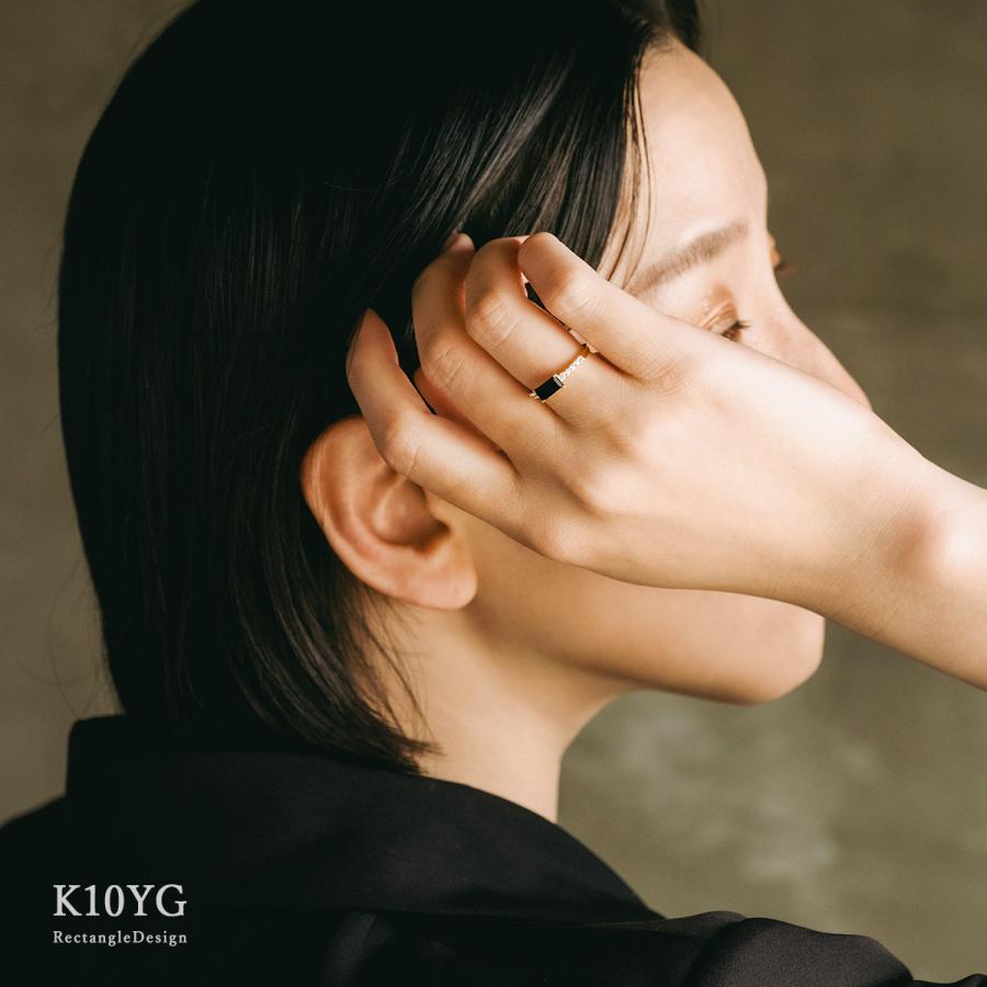 指輪 オニキス ホワイトサファイア リング 10K ゴールド 10金