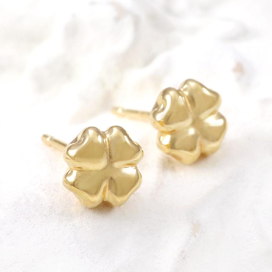 18金 ピアス クローバー 四つ葉 小さい 小ぶり 18K K18 イエロー