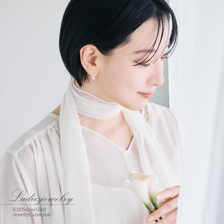 18金 ピアス パール あこや真珠 18K K18 イエローゴールド プレゼント 6月誕生石 誕生日 可愛い ボタニカル レディース 彼女 妻 おしゃれ バースデープレゼントの画像