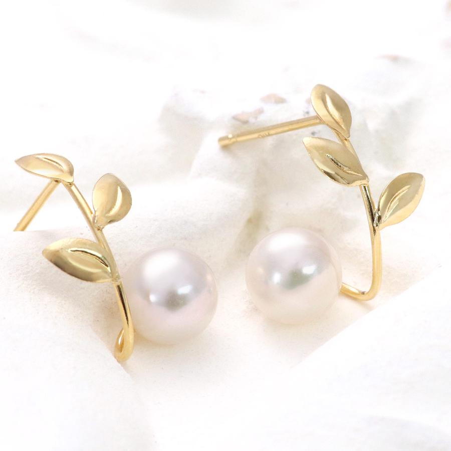 18金 ピアス パール あこや真珠 18K K18 イエローゴールド プレゼント 6月誕生石 誕生日 可愛い ボタニカル レディース 彼女 妻 おしゃれ バースデープレゼントの画像