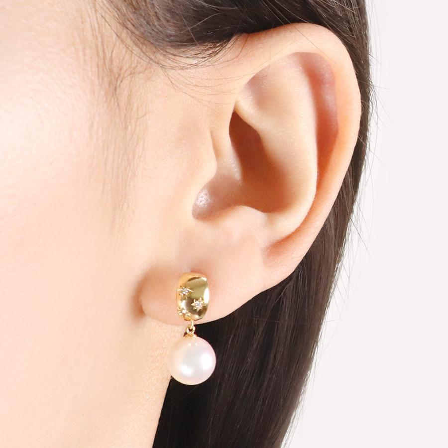 パールピアス 18k ダイヤモンド 真珠 18金 K18 イエローゴールド 