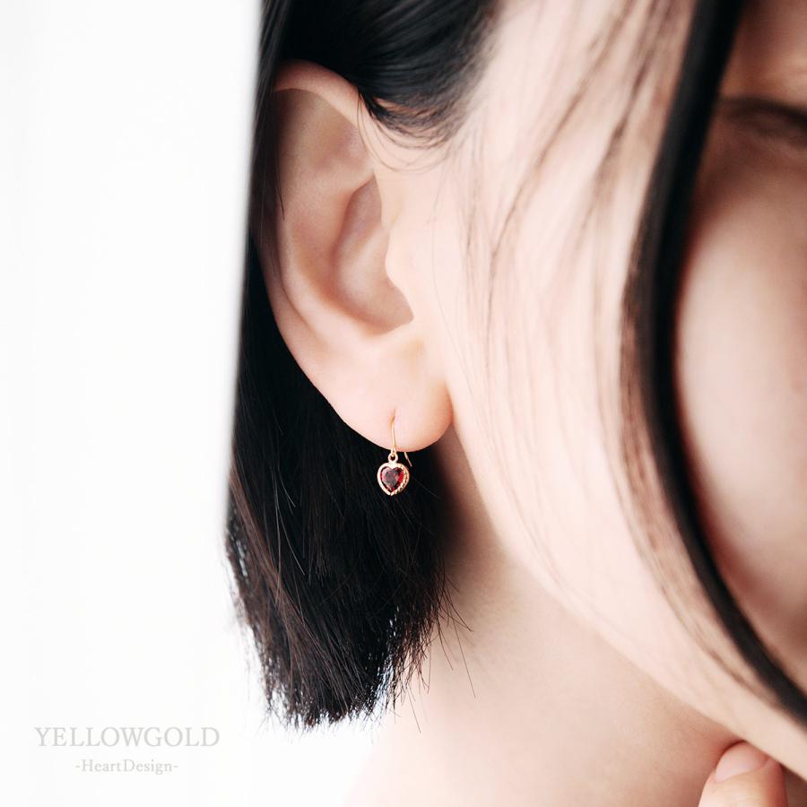 1月誕生石 ガーネット ピアス 18金 レディース イエローゴールド 18K