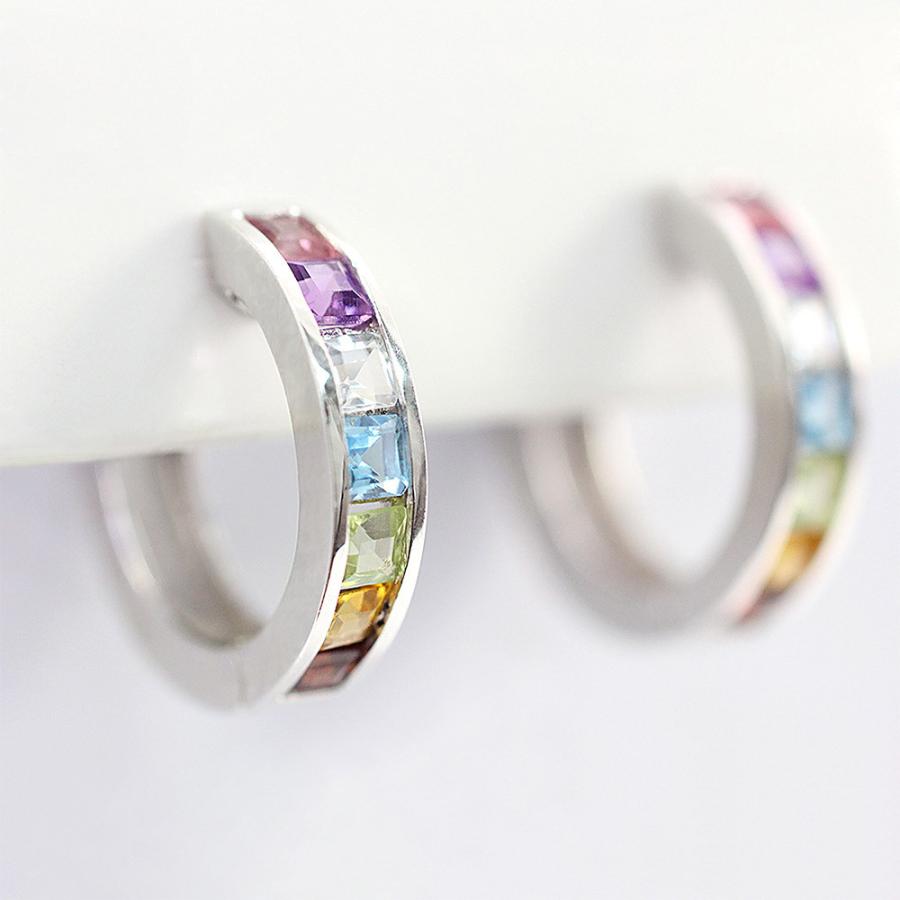 ピアス 18金 フープ 18k フープピアス レディース K18 アミュレット リング ホワイトゴールド プレゼント 誕生日 記念日 輪っか カラフル バースデープレゼントの画像