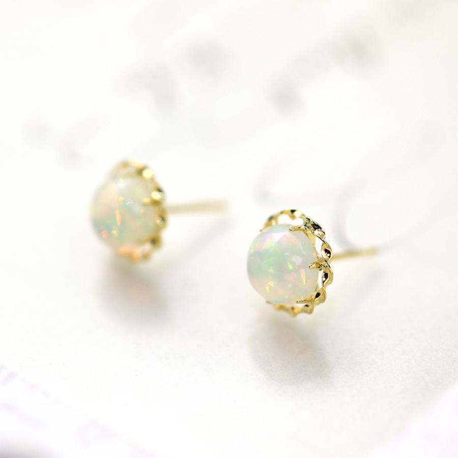 ピアス 18金 オパール レディース 18k ゴールド 小ぶり K18 誕生日
