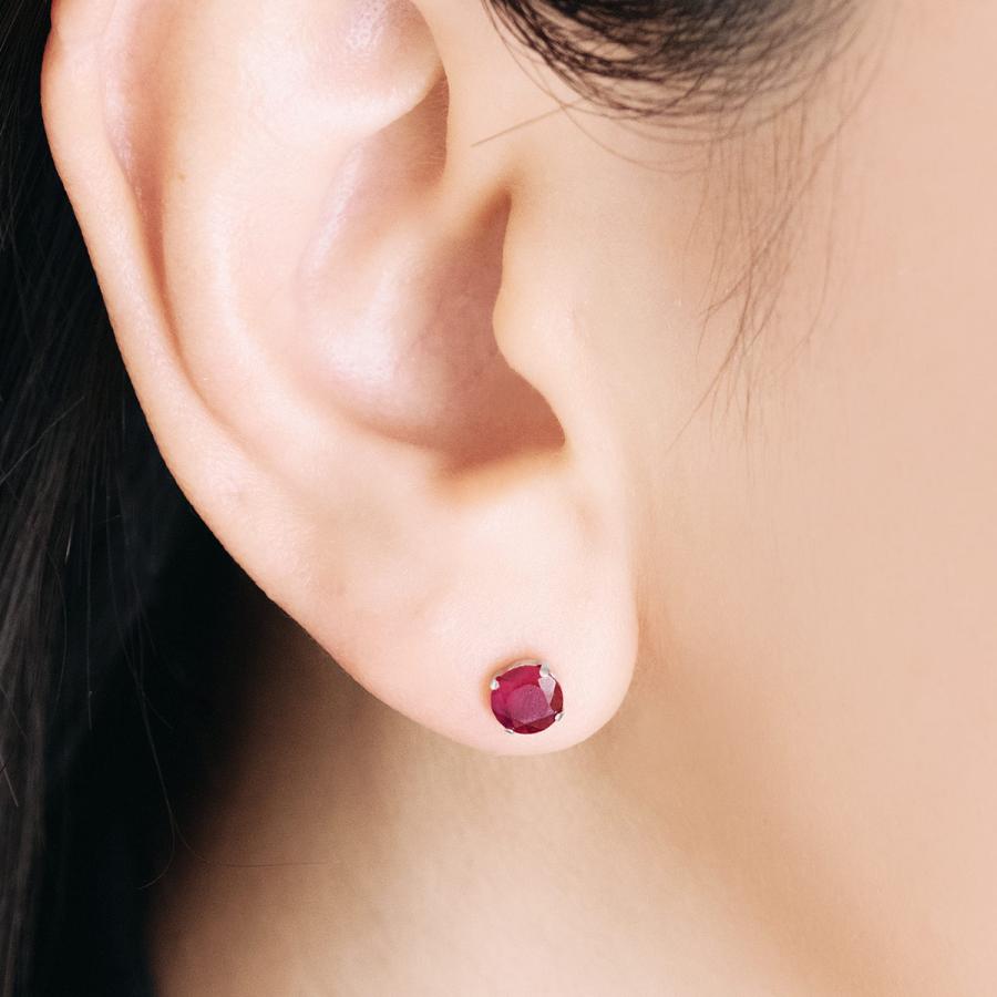 7月誕生石 ピアス 18金 レディース 18k ルビー ホワイトゴールド 一粒