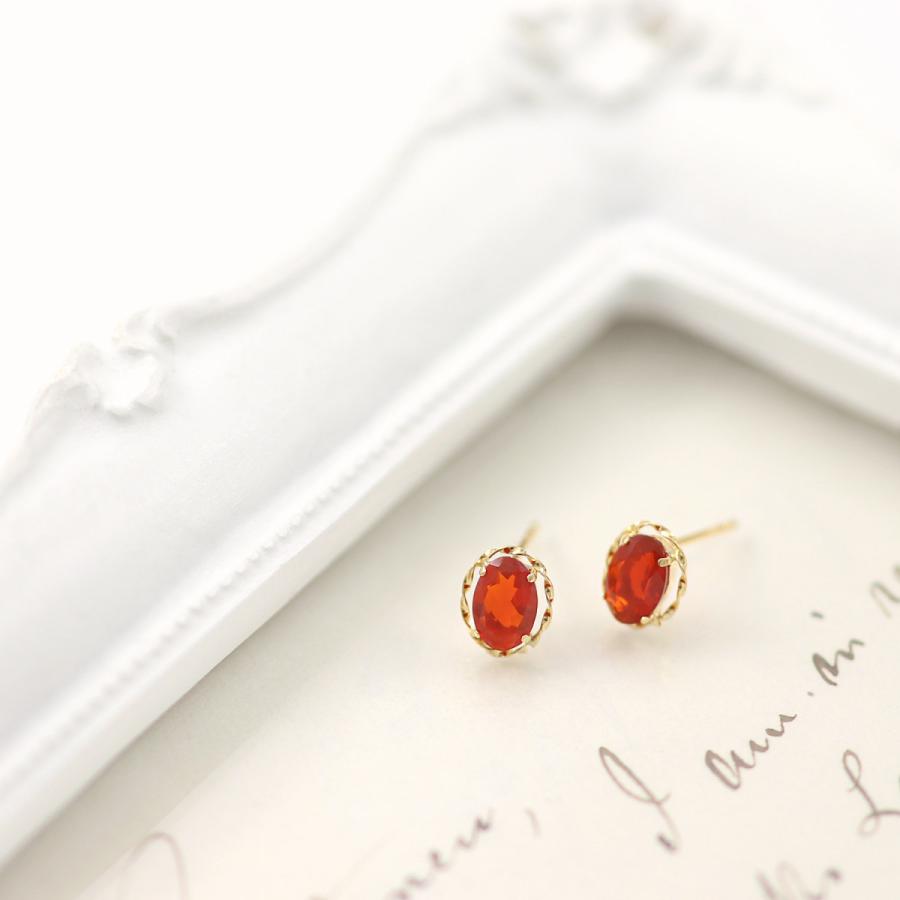ファイヤーオパール ピアス 18金 イエローゴールド 18K レディース K18