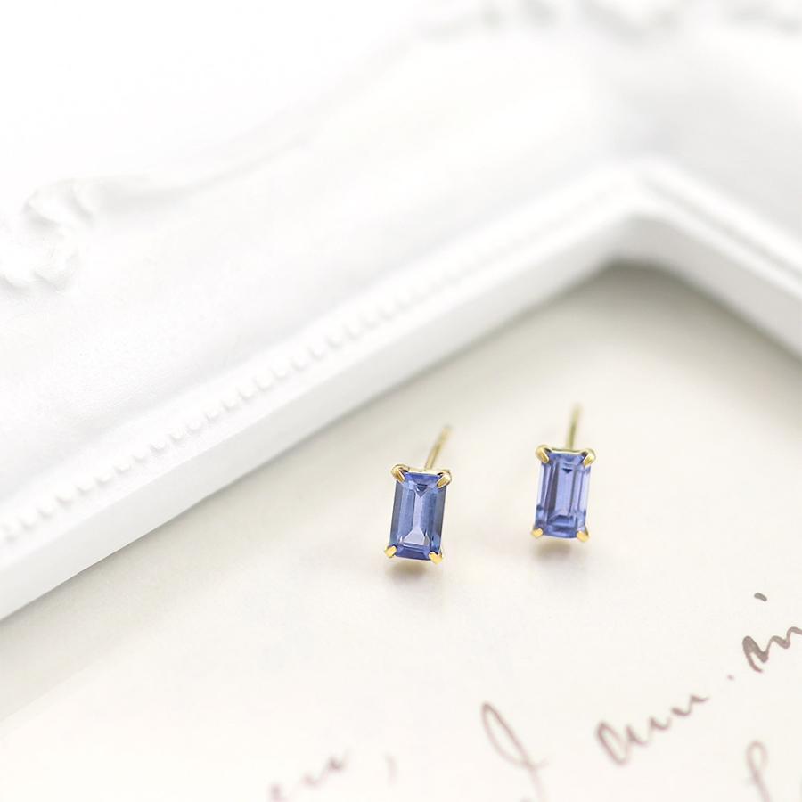 タンザナイト ピアス レディース シンプル 18金 イエローゴールド プレゼント 記念日 誕生日 18K K18 四角形 12月 誕生石 宝石 青紫 母の日ギフト 花以外_9