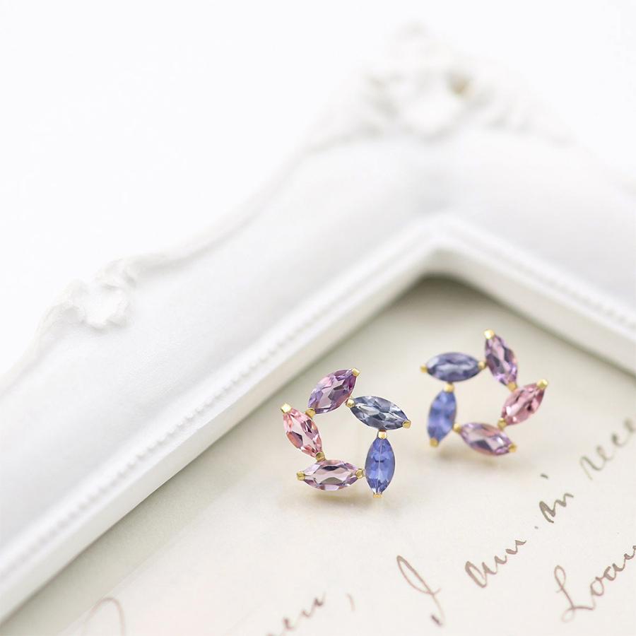 ピアス 18金 かわいい タンザナイト アイオライト ピンクトルマリン
