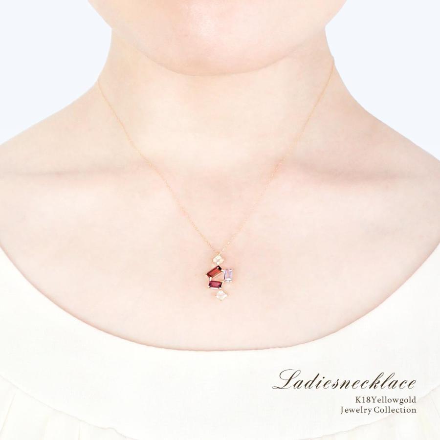 K18 ネックレス レディース 18金 イエローゴールド ガーネット  