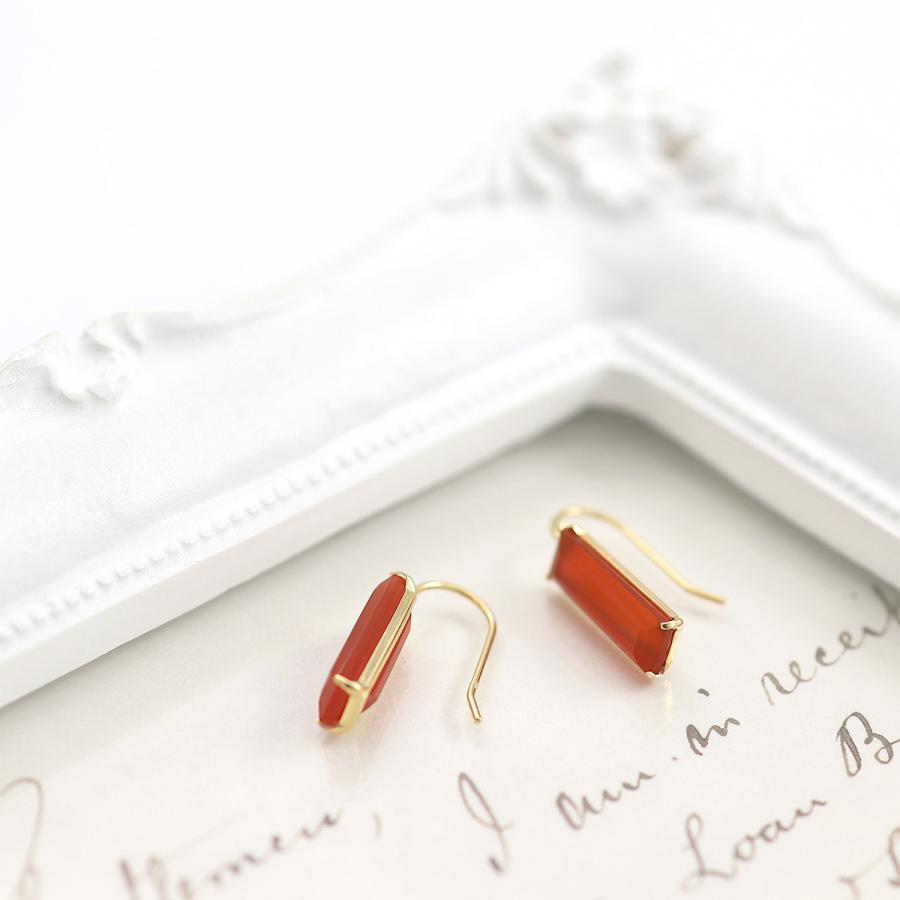 18金 ピアス フック シンプル レディース カーネリアン 18K イエロー
