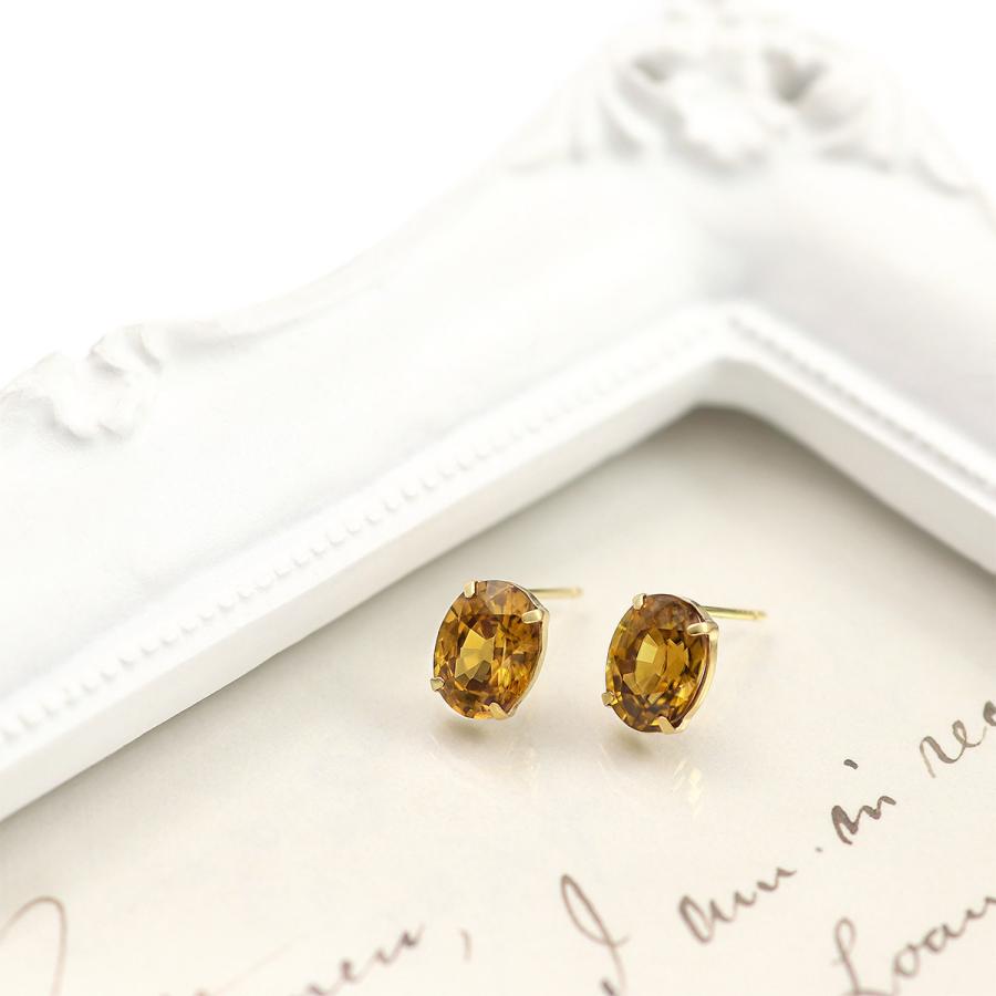 18金 ピアス レディース 18K イエローゴールド オレンジジルコン