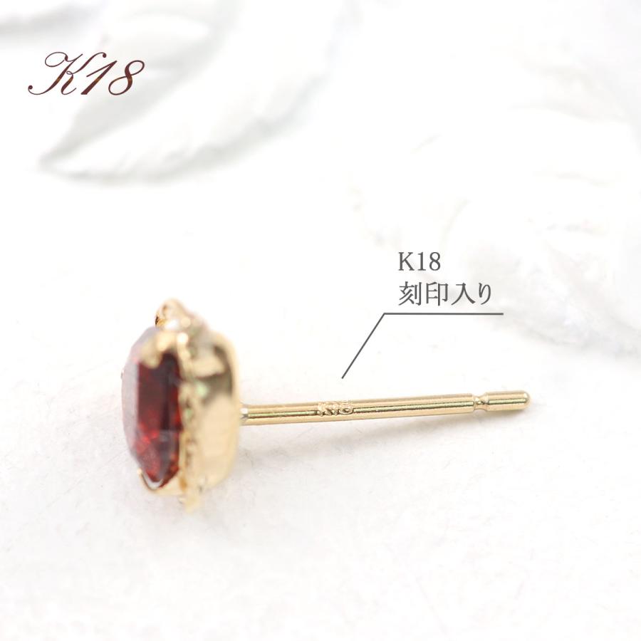 ガーネット ピアス K18 レディース ハート かわいい 18金 イエロー