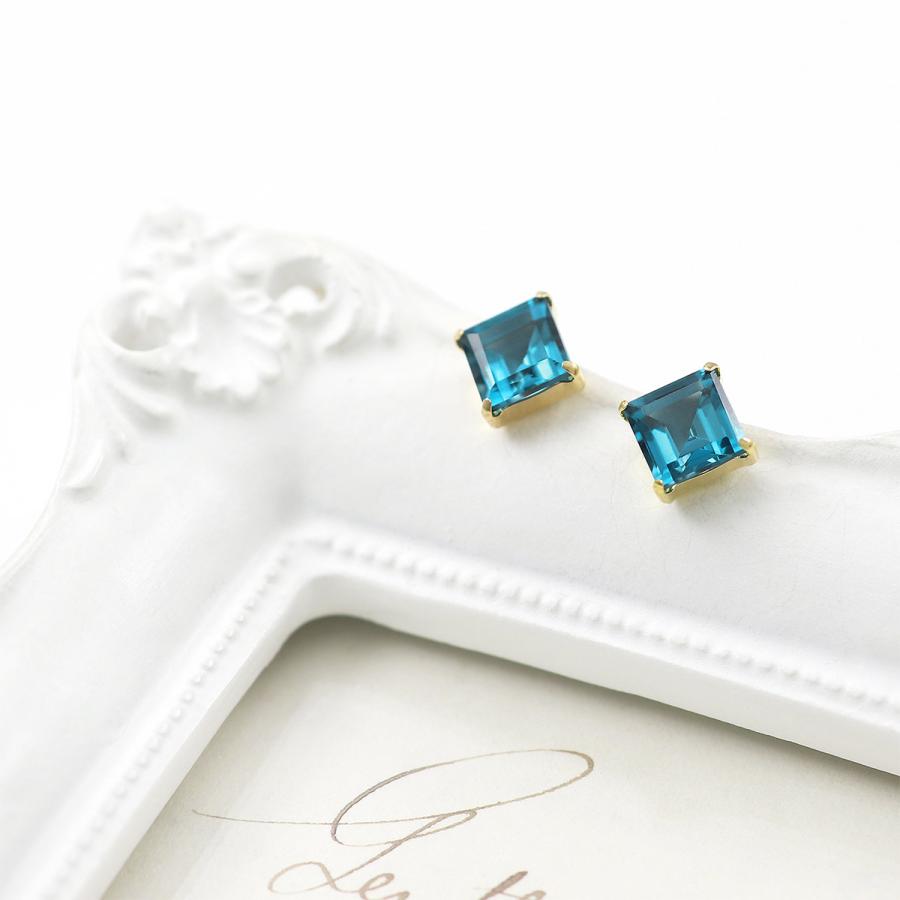 ピアス 18金 シンプル ロンドンブルートパーズ 18K イエローゴールド