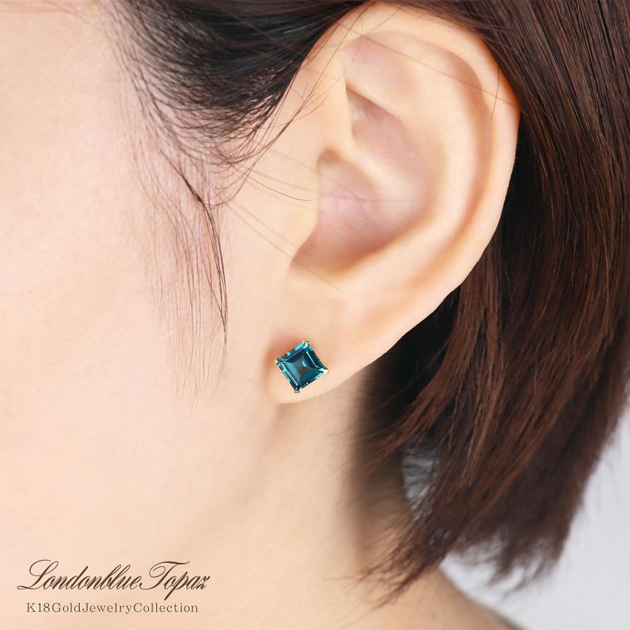 ピアス 18金 シンプル ロンドンブルートパーズ 18K イエローゴールド