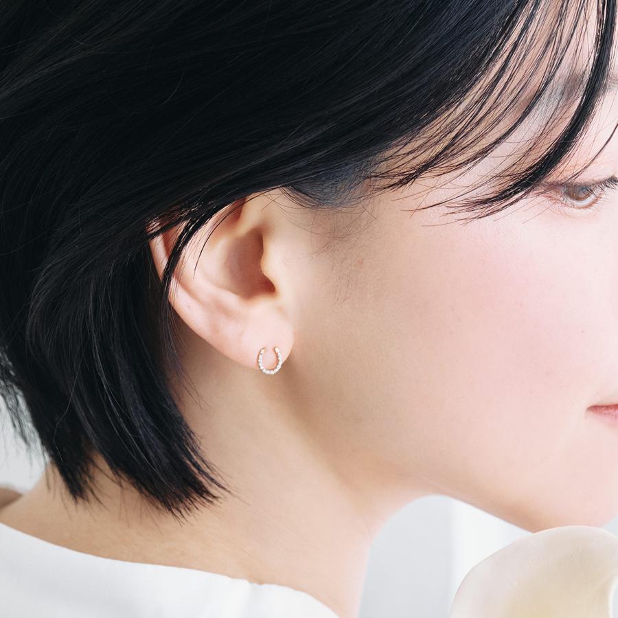 馬蹄 ピアス 18金 ピンクゴールド 18K K18 天然ダイヤモンド 