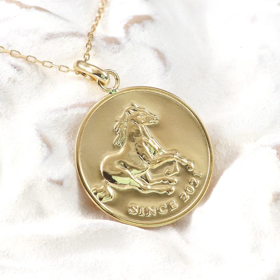18金ネックレス 45cm コイン 18K K18 イエローゴールド レディース 長め プレゼント 誕生日 おしゃれ 馬 縁起物 地金だけ 地金のみ 女性 バースデープレゼントの画像