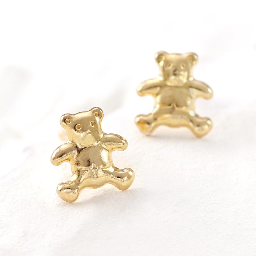 ピアス 18金 テディベア くま モチーフ レディース K18 イエロー