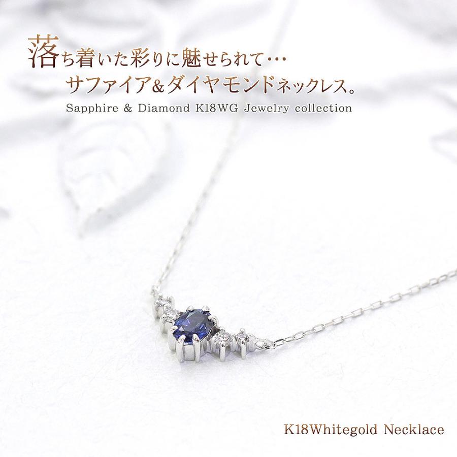 ネックレス レディース 18金 サファイア ダイヤモンド 18k プレゼント ホワイトゴールド K18 アクセサリー 女性 誕生日 記念日 30代 バースデープレゼントの画像