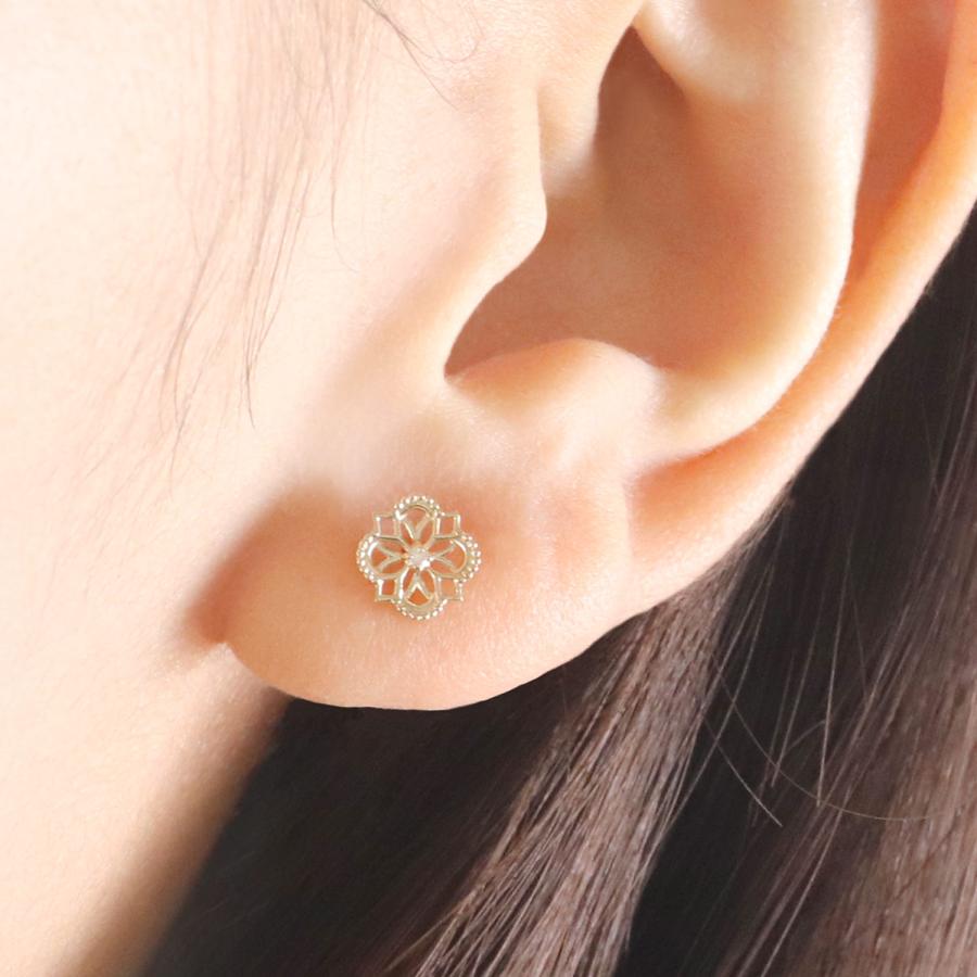 ピアス フラワー 花 可愛い 10金 イエローゴールド ダイヤモンド 10K 
