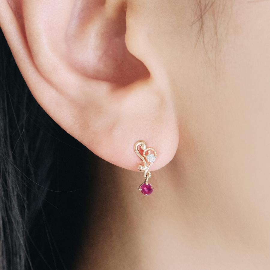 7月誕生石 ピアス 18金 レディース ルビー 可愛い ハート 18k ゴールド K18 プレゼント 女性 娘 誕生日 彼女 妻 記念日 20代 30代 赤色 バースデープレゼントの画像