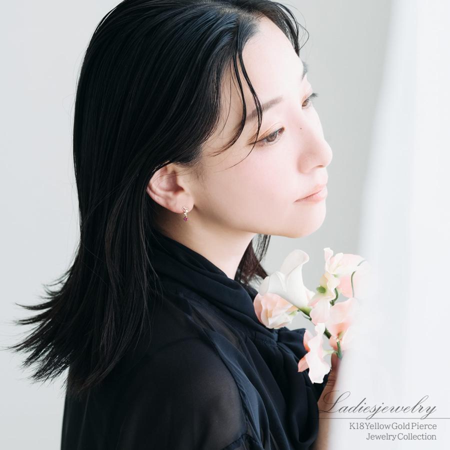 7月誕生石 ピアス 18金 レディース ルビー 可愛い ハート 18k ゴールド K18 プレゼント 女性 娘 誕生日 彼女 妻 記念日 20代 30代 赤色 バースデープレゼントの画像