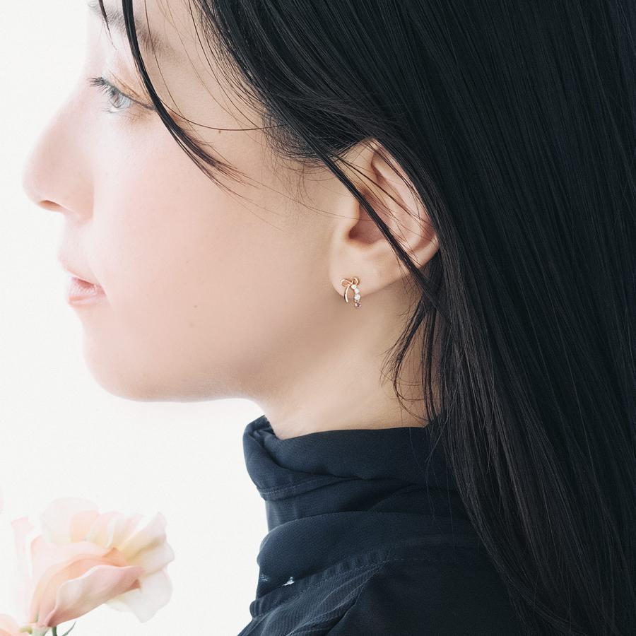 ピンクトルマリン ピアス 18金 リボン 可愛い レディース 18k K18 