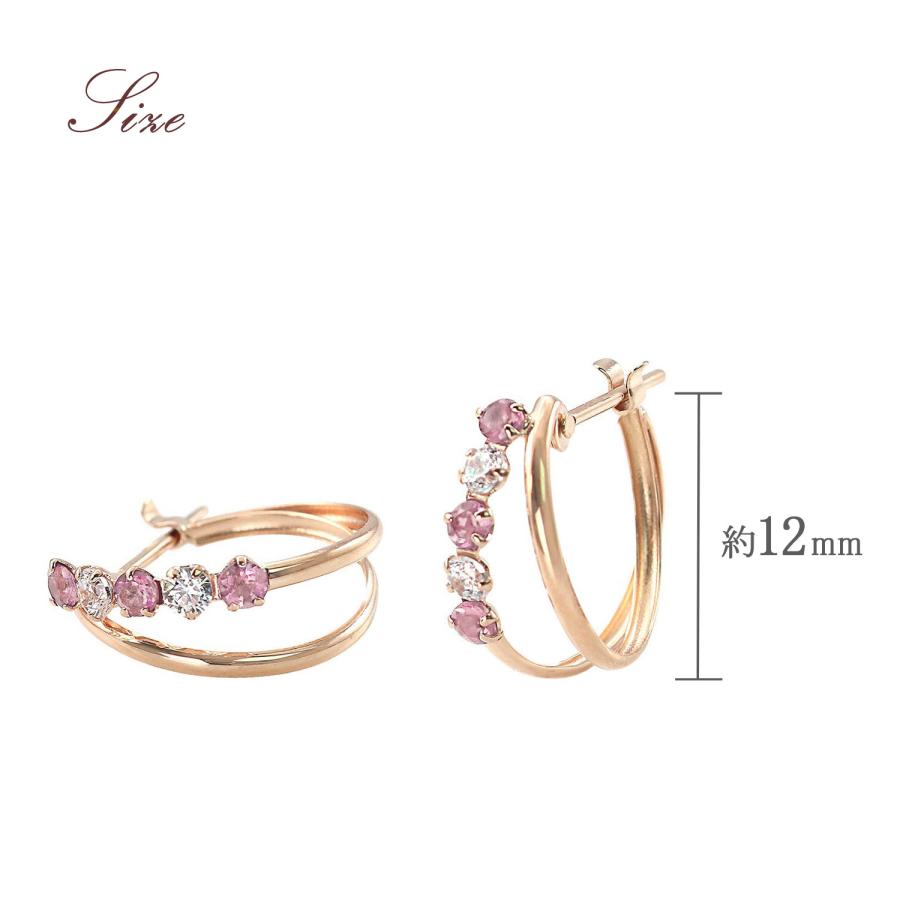 フープピアス 18金 レディース ピンクゴールド 18K K18 ピンクトルマリン 可愛い プレゼント 女性 彼女 妻 アクセサリー 誕生日 記念日 バースデープレゼントの画像