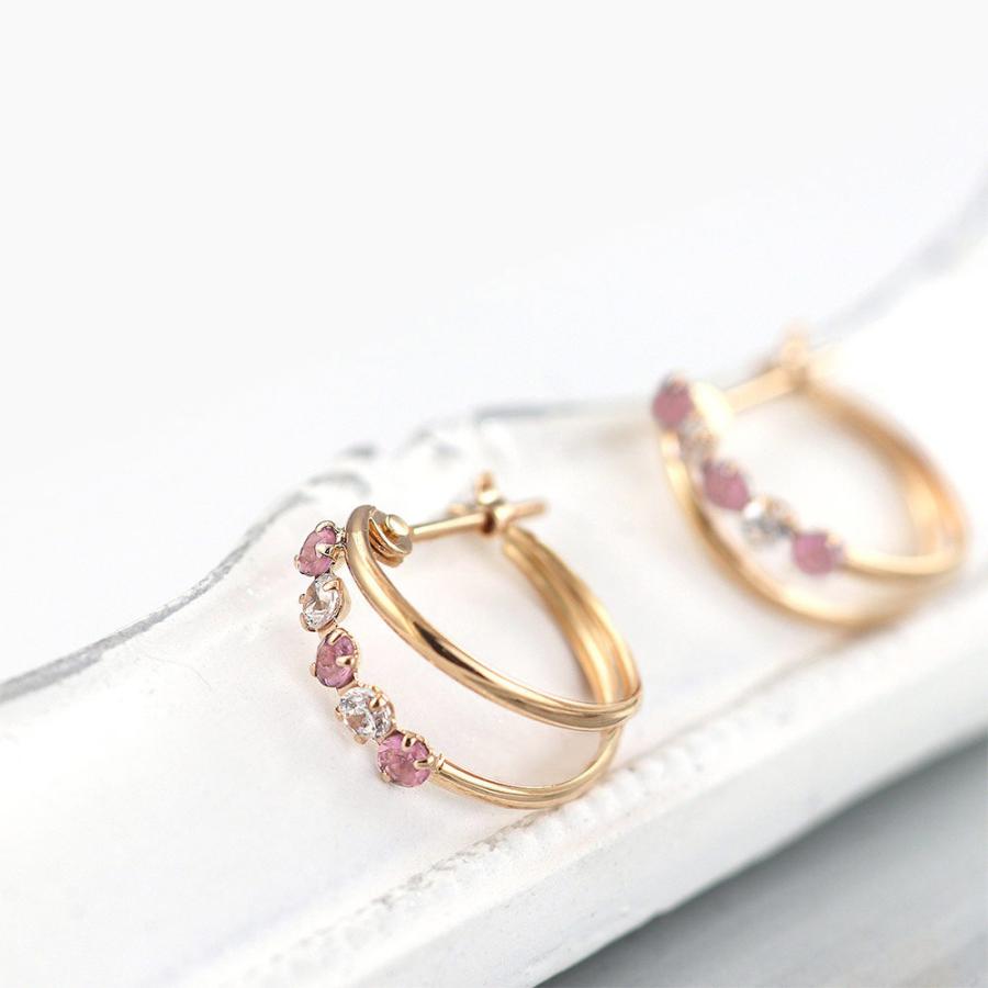 フープピアス 18金 レディース ピンクゴールド 18K K18 ピンクトルマリン 可愛い プレゼント 女性 彼女 妻 アクセサリー 誕生日 記念日 バースデープレゼントの画像
