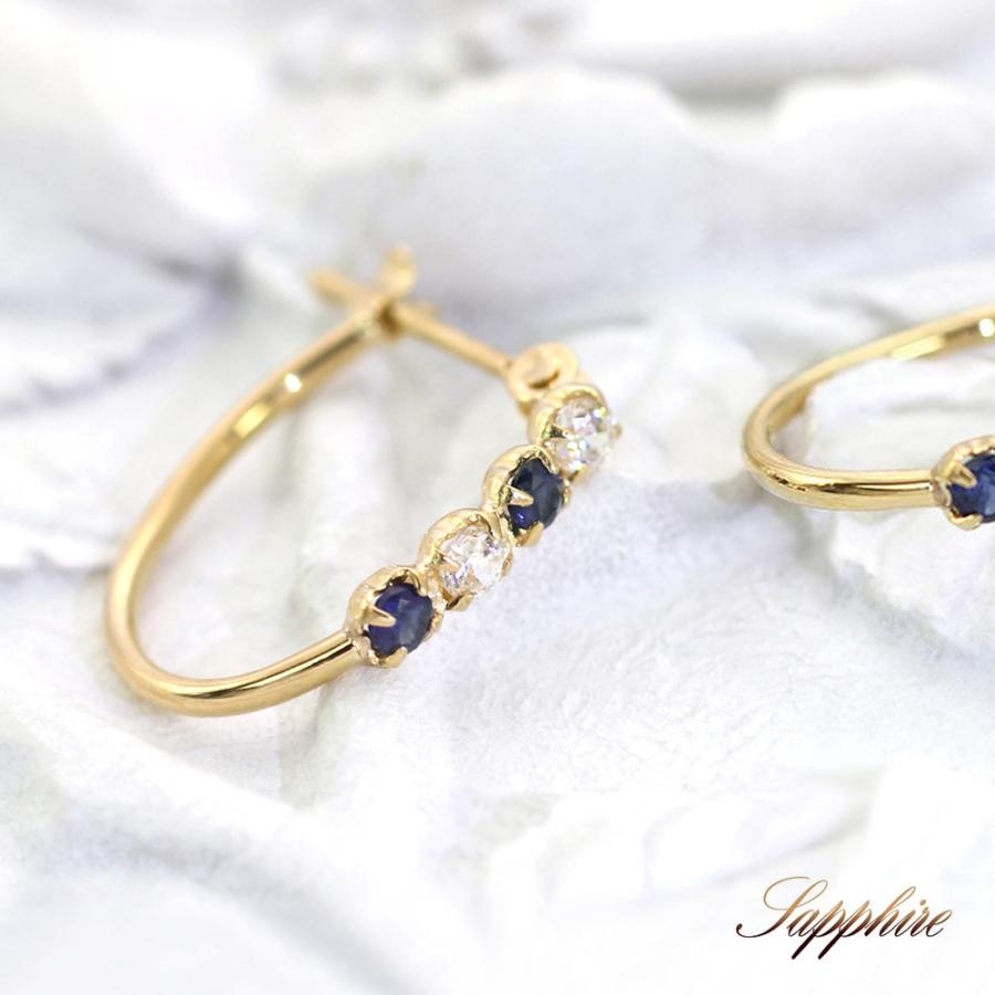 18金 ピアス フープ サファイア 18k レディース K18 ゴールド