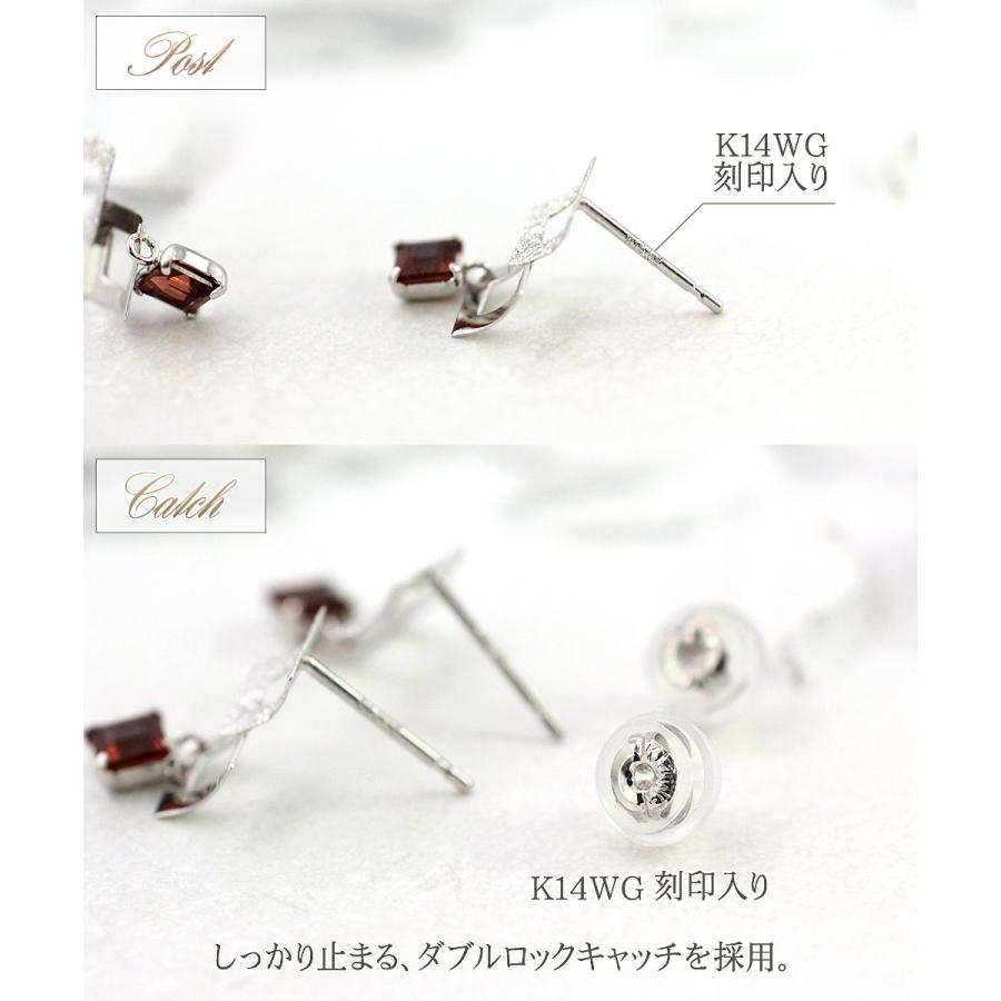 ピアス ガーネット レディース 14K ホワイトゴールド スクエア